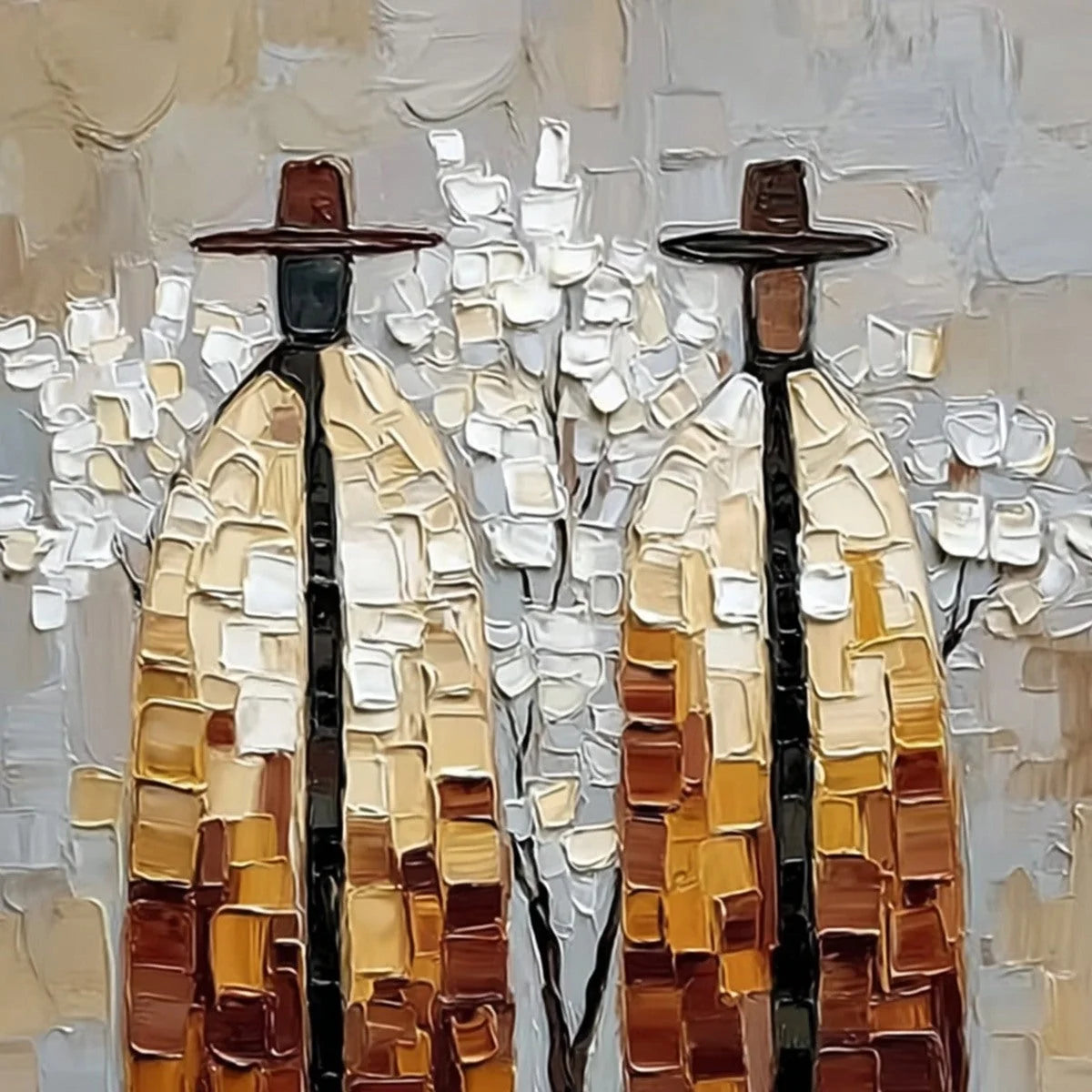 THE COMPANIONS: Textured Figurative Impasto Art for Modern Decor | rectangular format, hand-painted canvas edge