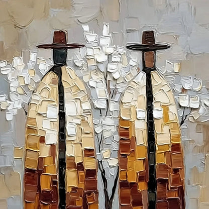 THE COMPANIONS: Textured Figurative Impasto Art for Modern Decor | rectangular format, hand-painted canvas edge