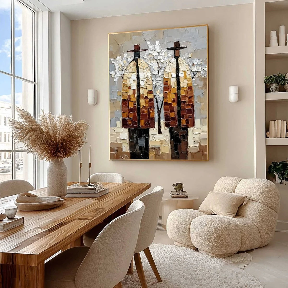 THE COMPANIONS: Textured Figurative Impasto Art for Modern Decor | Figurative mood, soft natural light studio shot