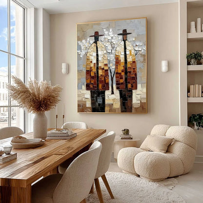 THE COMPANIONS: Textured Figurative Impasto Art for Modern Decor | Figurative mood, soft natural light studio shot