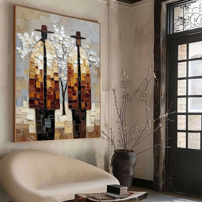 THE COMPANIONS: Textured Figurative Impasto Art for Modern Decor | multi-color palette, original oil on stretched canvas art