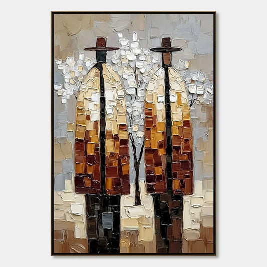 THE COMPANIONS: Textured Figurative Impasto Art for Modern Decor | hanging in living room, Figurative wall art