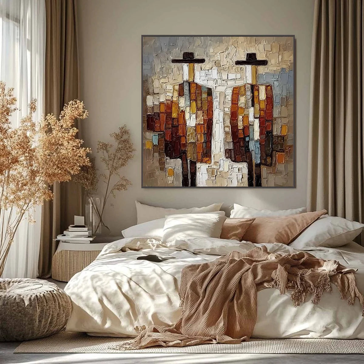 COMPANIONS: Textured Impasto Abstract Figurative Wall Art | Figurative closeup, raised brushwork detail