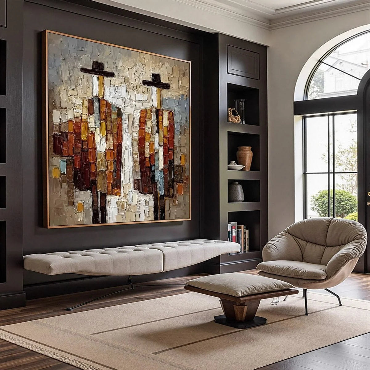 COMPANIONS: Textured Impasto Abstract Figurative Wall Art | Figurative mood, soft natural light studio shot