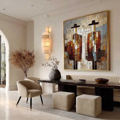 COMPANIONS: Textured Impasto Abstract Figurative Wall Art | beige palette, original Hand-painted on premium stretched canvas using artist-grade oils; rich layered surface combines smooth gradients ...