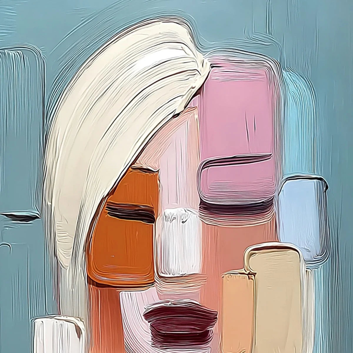 COMPOSURE: Textured Abstract Figurative Oil Painting | rectangular format, hand-painted canvas edge