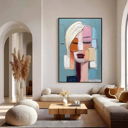 COMPOSURE: Textured Abstract Figurative Oil Painting | gold frame stretched on neutral wall