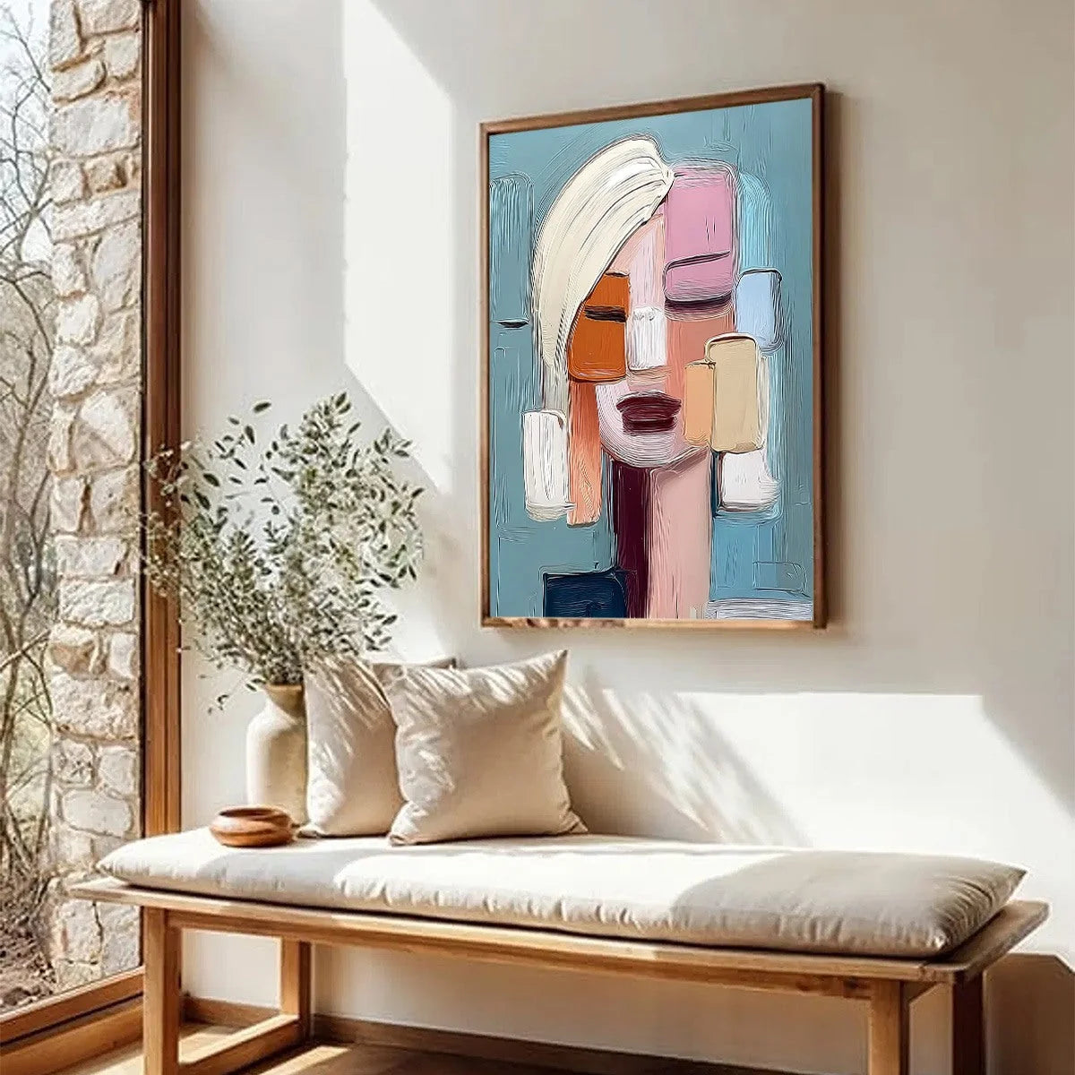 COMPOSURE: Textured Abstract Figurative Oil Painting | beige palette, original Hand-painted on premium stretched canvas using artist-grade oils; rich layered surface combines smooth gradients with ...