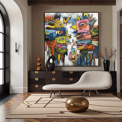 CONCRETE CARNIVAL: Large Colorful Abstract Impasto Wall Art | Abstract closeup, raised brushwork detail