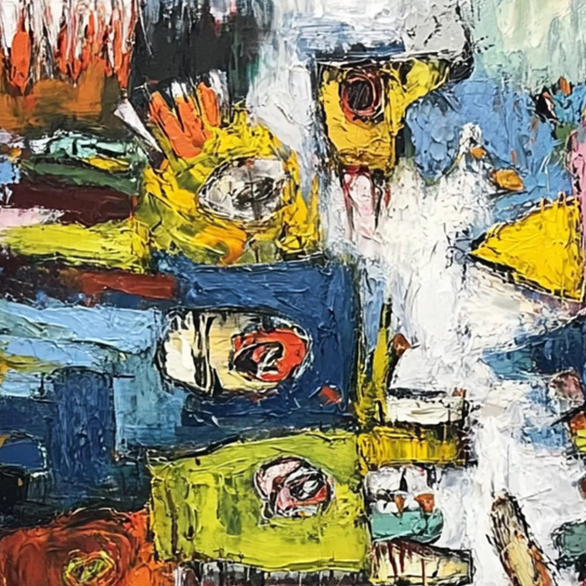 CONCRETE CARNIVAL: Large Colorful Abstract Impasto Wall Art | rectangular format, hand-painted canvas edge