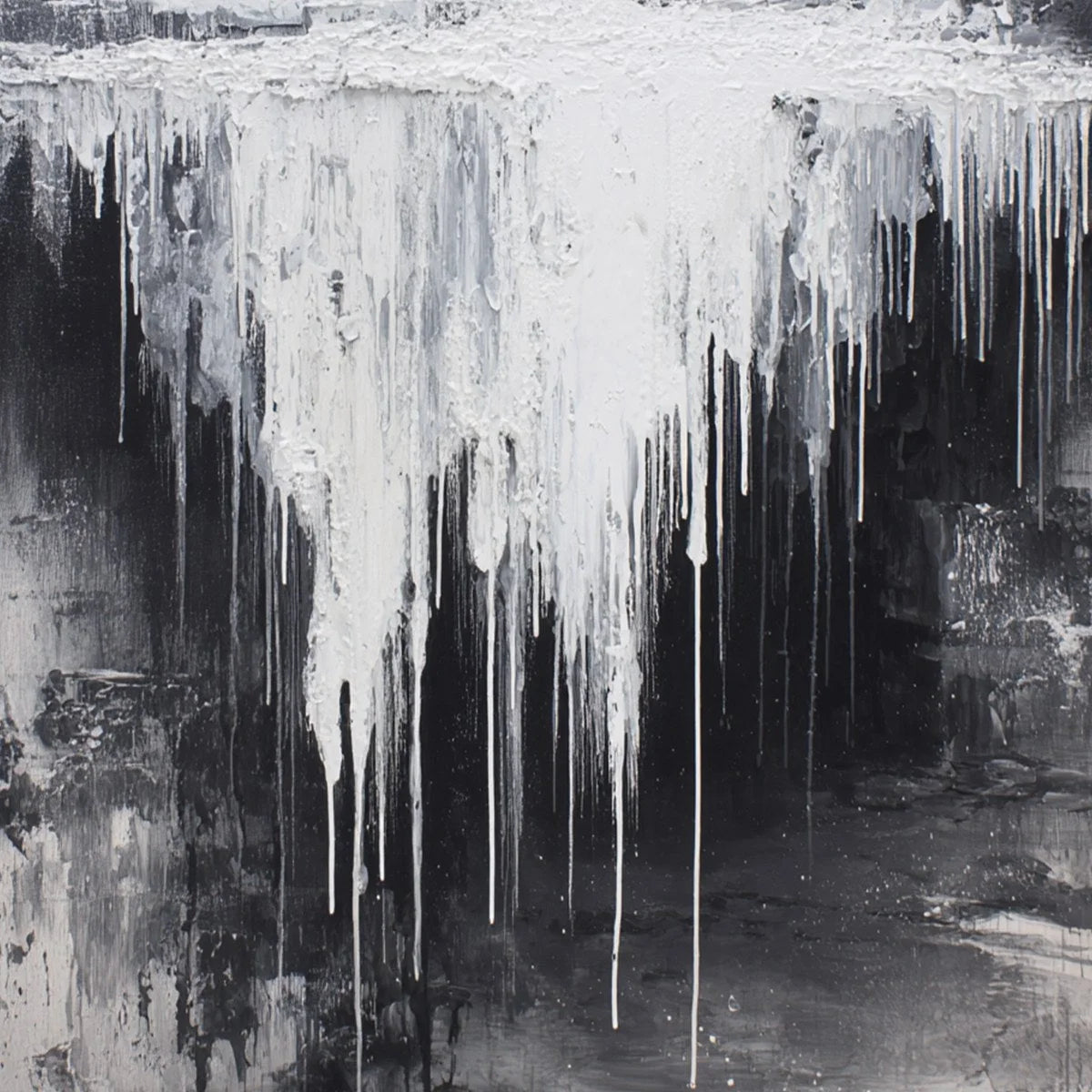 CONCRETE CASCADE: Textured Black and White Abstract Cityscape | rolled canvas, ready for custom framing