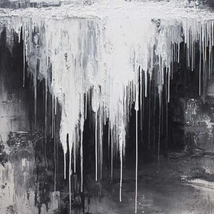 CONCRETE CASCADE: Textured Black and White Abstract Cityscape | rolled canvas, ready for custom framing