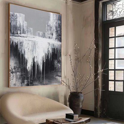 CONCRETE CASCADE: Textured Black and White Abstract Cityscape | Abstract mood, soft natural light studio shot