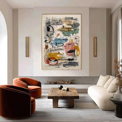 CONCRETE JUNGLE SYMPHONY: Large Vertical Colorful Abstract Wall Art | Abstract closeup, raised brushwork detail