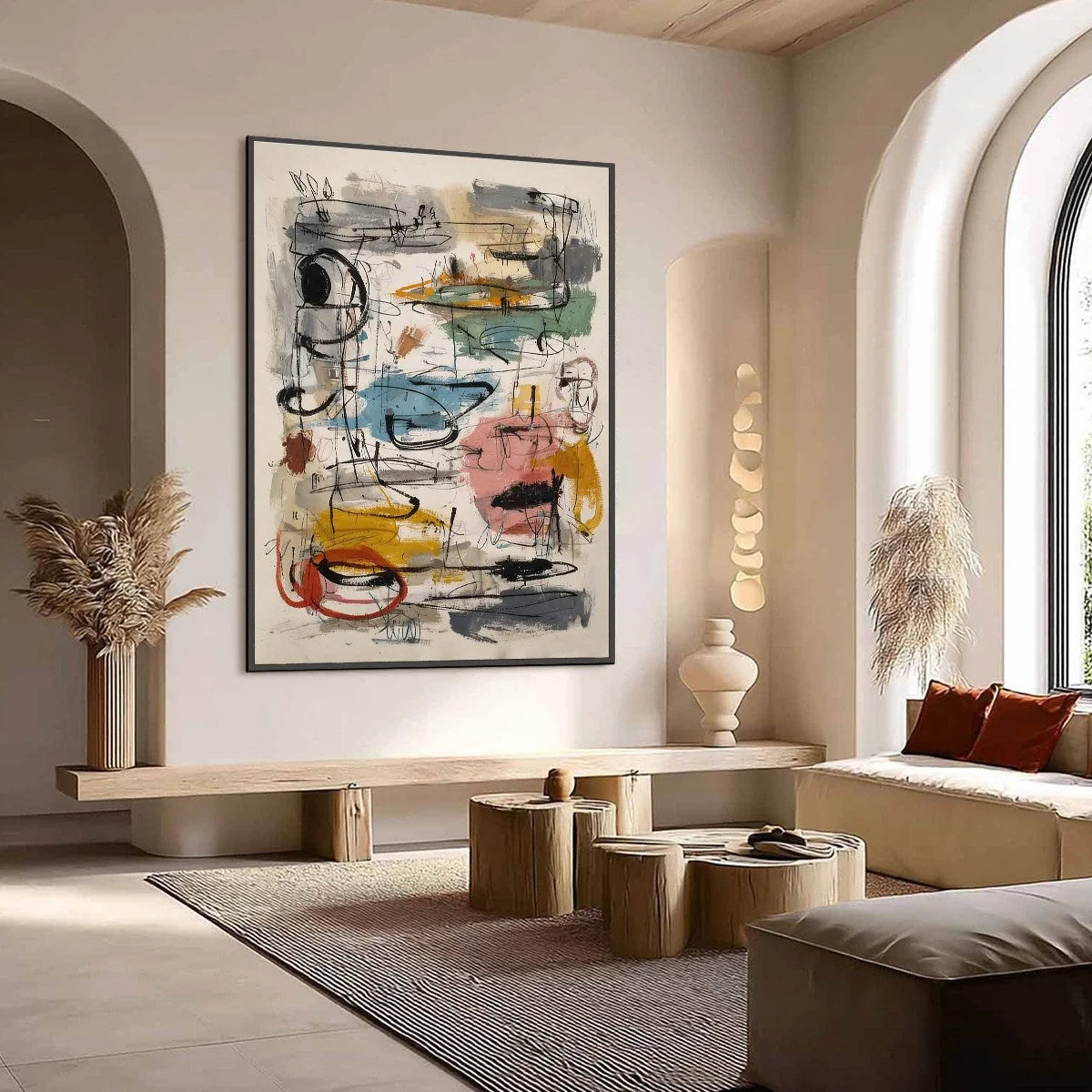 CONCRETE JUNGLE SYMPHONY: Large Vertical Colorful Abstract Wall Art | Abstract mood, soft natural light studio shot