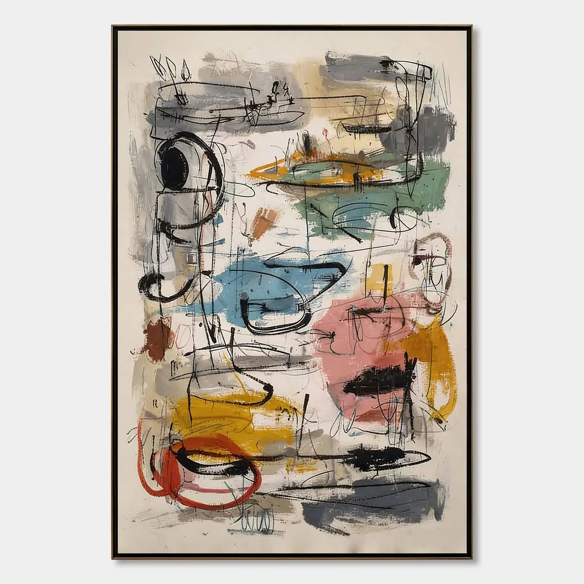 CONCRETE JUNGLE SYMPHONY: Large Vertical Colorful Abstract Wall Art | hanging in CONCRETE JUNGLE SYMPHONY: Large Vertical Colorful Abstract Wall Art featuring layered textured brushwork in refined ...
