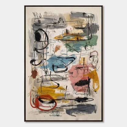 CONCRETE JUNGLE SYMPHONY: Large Vertical Colorful Abstract Wall Art | hanging in CONCRETE JUNGLE SYMPHONY: Large Vertical Colorful Abstract Wall Art featuring layered textured brushwork in refined ...