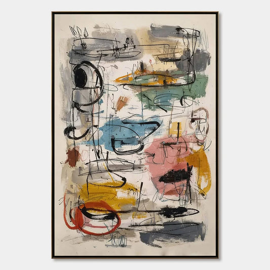CONCRETE JUNGLE SYMPHONY: Large Vertical Colorful Abstract Wall Art | hanging in CONCRETE JUNGLE SYMPHONY: Large Vertical Colorful Abstract Wall Art featuring layered textured brushwork in refined ...