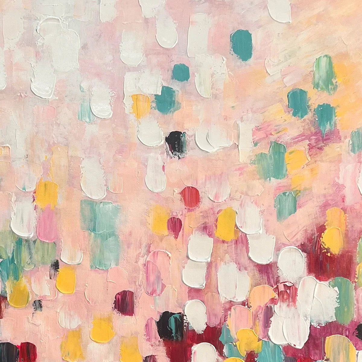 CONFETTI DREAM: Abstract Colorful Oil Painting in Pink, Teal, and Gold | rolled canvas, ready for custom framing