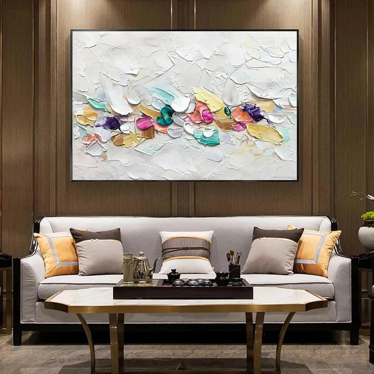 CONFETTI DREAM: Textured Abstract Painting in Pastel Rainbow | Abstract closeup, raised brushwork detail