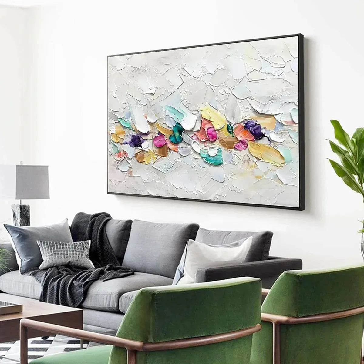 CONFETTI DREAM: Textured Abstract Painting in Pastel Rainbow | Abstract mood, soft natural light studio shot