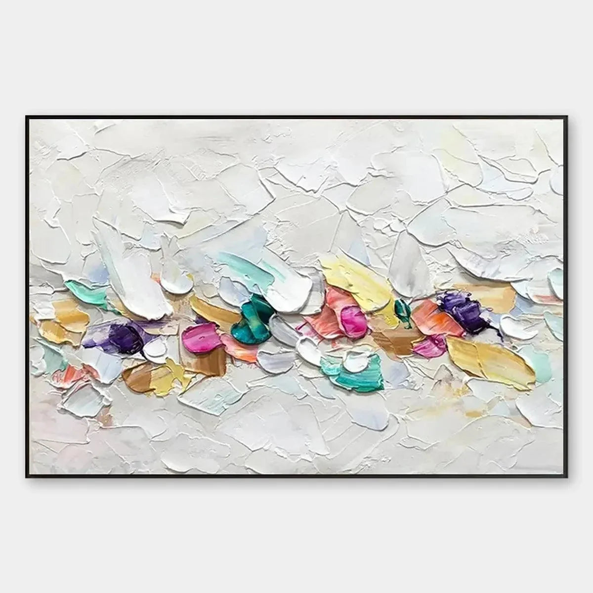 CONFETTI DREAM: Textured Abstract Painting in Pastel Rainbow | hanging in CONFETTI DREAM: Textured Abstract Painting in Pastel Rainbow featuring layered textured brushwork in refined tones; abstrac...