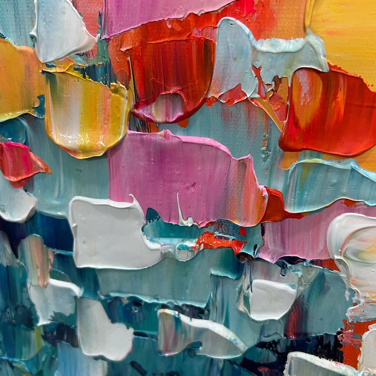 CONFETTI DREAMS: Textured Abstract Oil Painting | rectangular format, hand-painted canvas edge