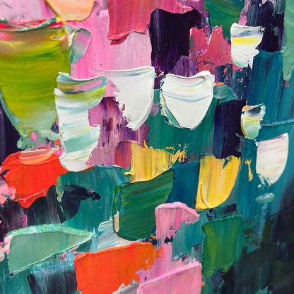 CONFETTI DREAMS: Textured Abstract Oil Painting | black frame version on white wall