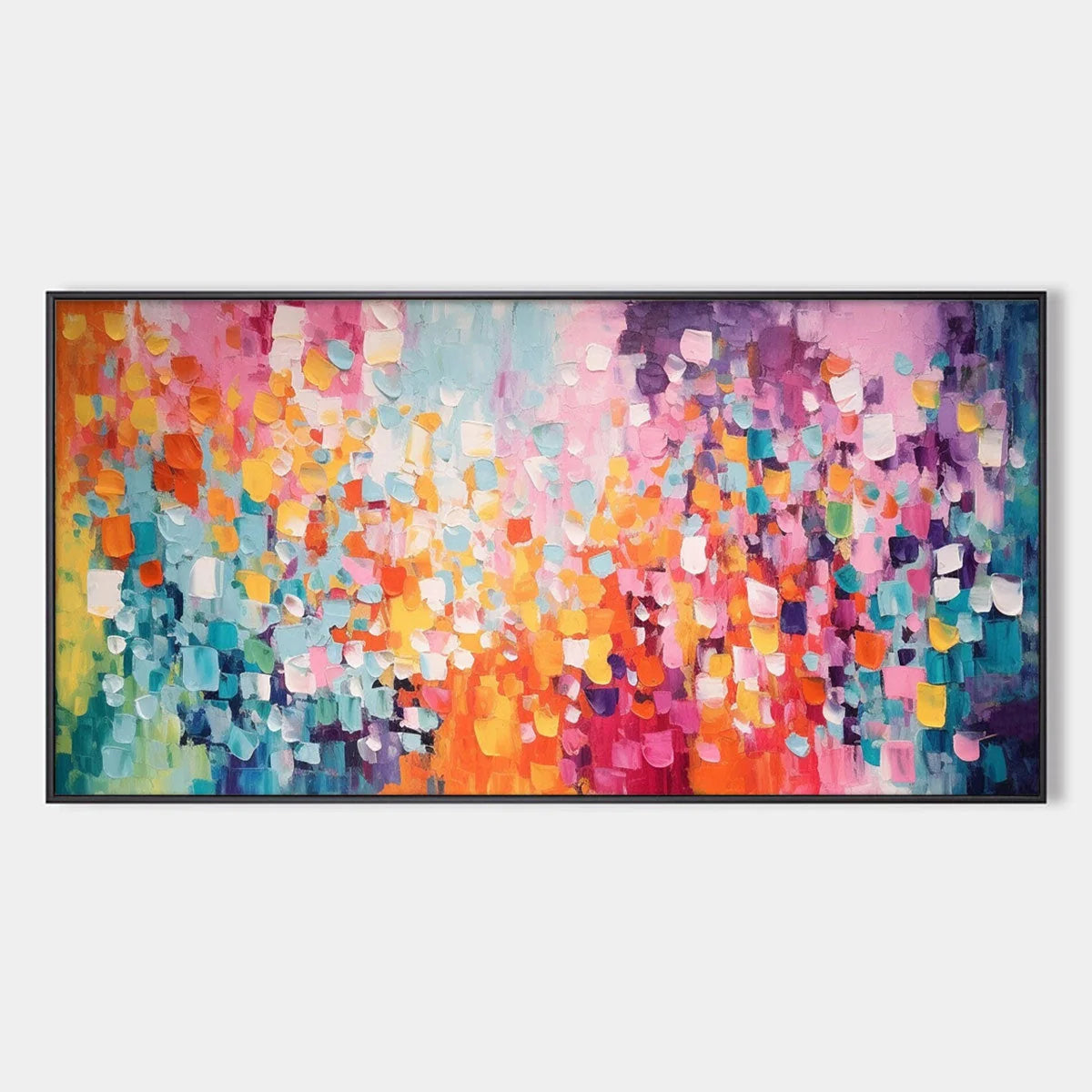 CONFETTI DREAMS: Textured Abstract Oil Painting | hanging in CONFETTI DREAMS: Textured Abstract Oil Painting featuring layered textured brushwork in refined tones; abstract composition with rich pa...