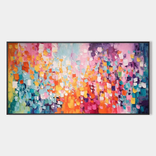 CONFETTI DREAMS: Textured Abstract Oil Painting | hanging in CONFETTI DREAMS: Textured Abstract Oil Painting featuring layered textured brushwork in refined tones; abstract composition with rich pa...