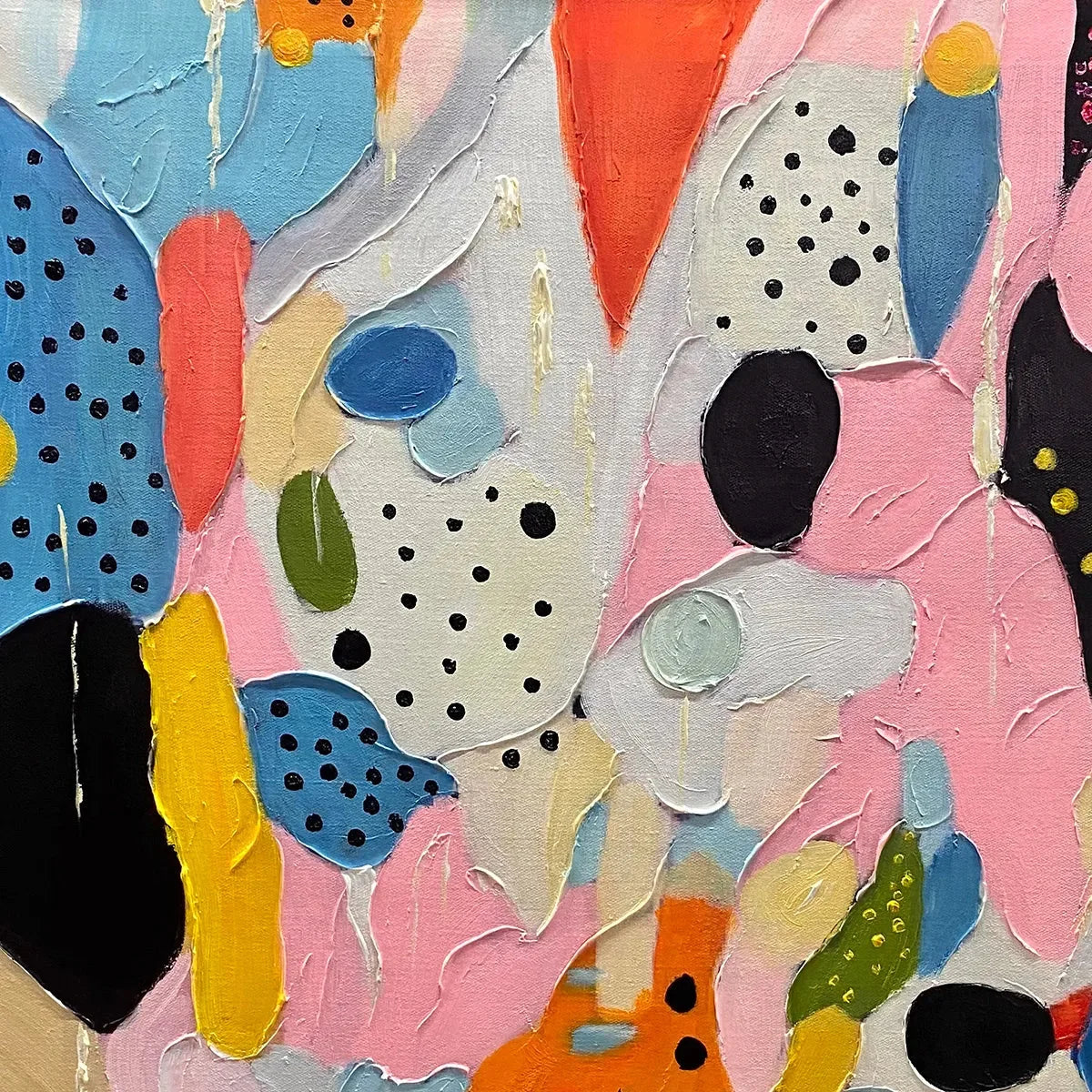 CONFETTI DREAMS: Vertical Abstract Painting in Vibrant Pink and Multicolor | rectangular format, hand-painted canvas edge