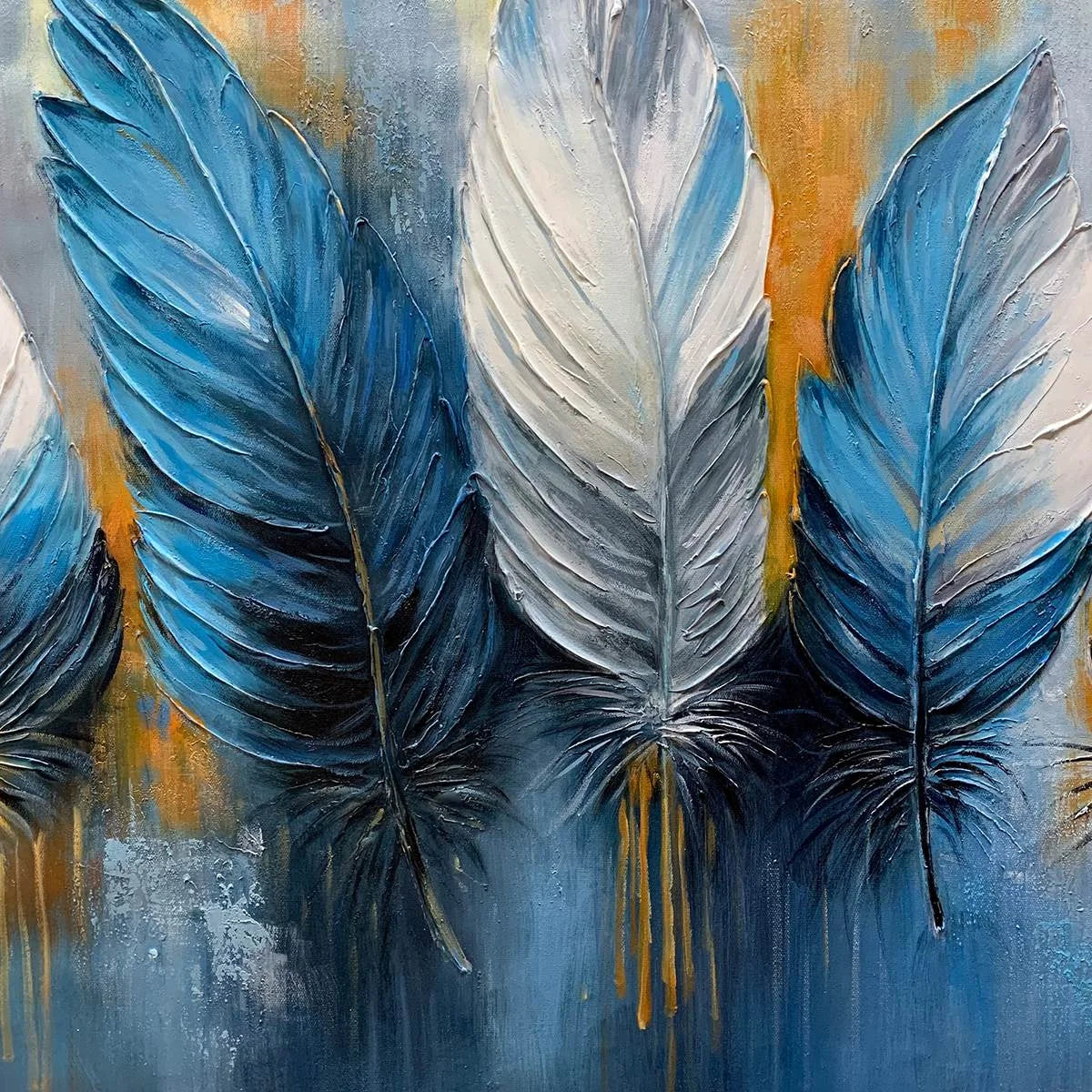 ETHEREAL FEATHERS: Textured Still Life Oil Painting | rectangular format, hand-painted canvas edge