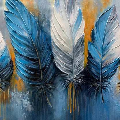ETHEREAL FEATHERS: Textured Still Life Oil Painting | rectangular format, hand-painted canvas edge