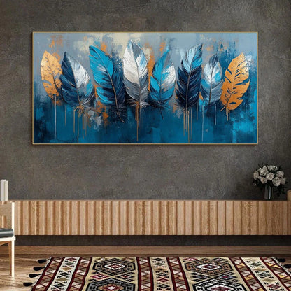 ETHEREAL FEATHERS: Textured Still Life Oil Painting | black frame version on white wall