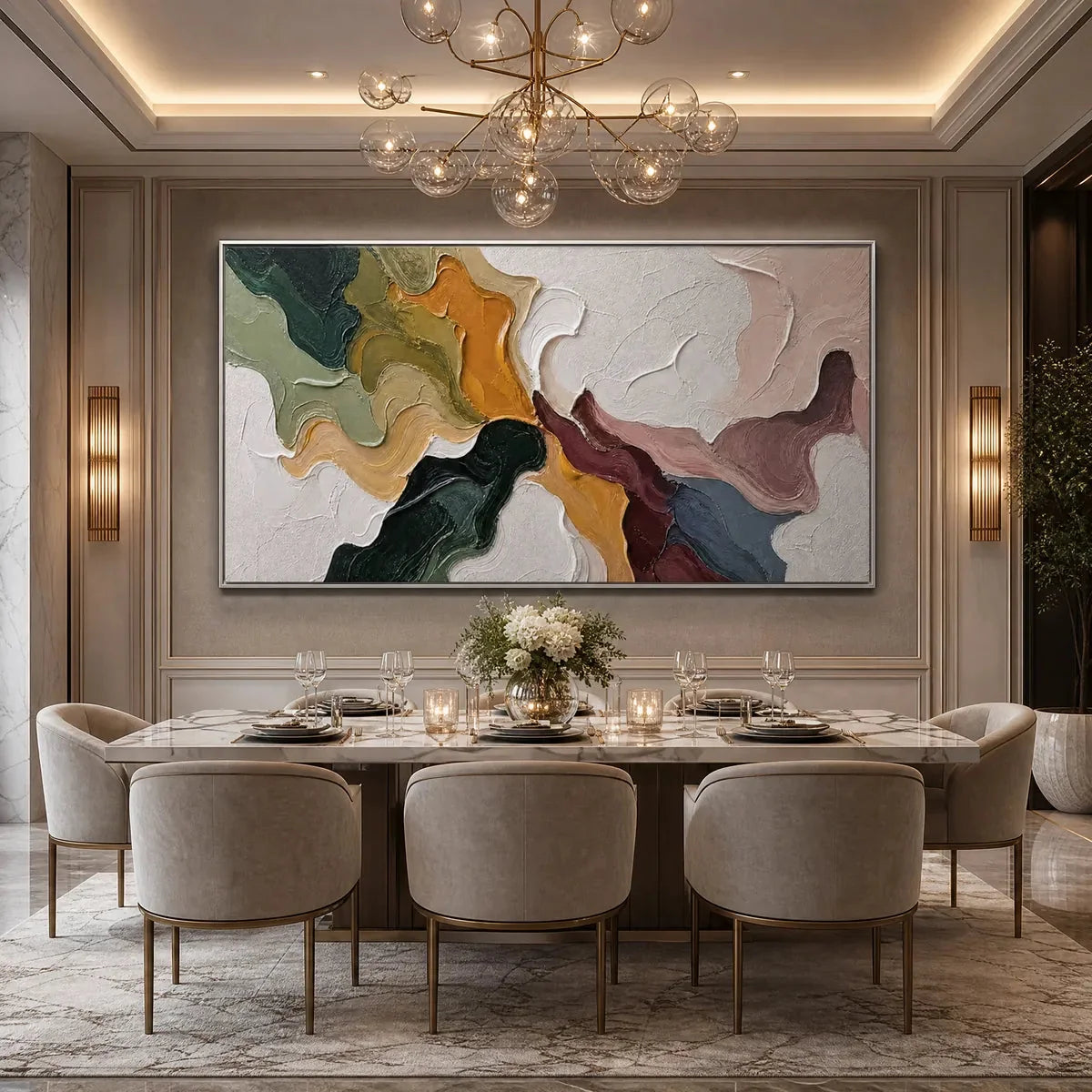 CONFLUENCE: Colorful Textured Abstract Impasto Wall Art | black frame version on white wall
