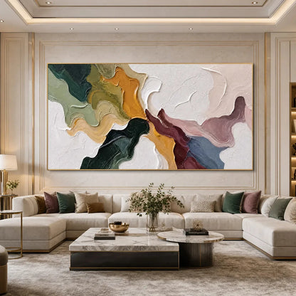CONFLUENCE: Colorful Textured Abstract Impasto Wall Art | Abstract mood, soft natural light studio shot