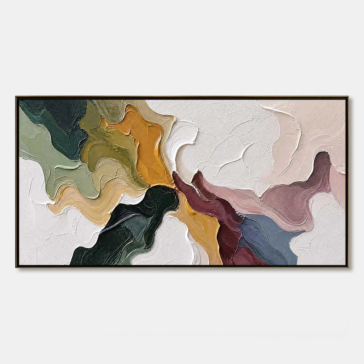 CONFLUENCE: Colorful Textured Abstract Impasto Wall Art | hanging in CONFLUENCE: Colorful Textured Abstract Impasto Wall Art featuring layered textured brushwork in refined tones; abstract composit...