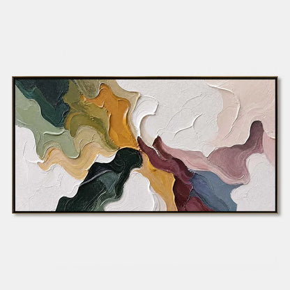CONFLUENCE: Colorful Textured Abstract Impasto Wall Art | hanging in CONFLUENCE: Colorful Textured Abstract Impasto Wall Art featuring layered textured brushwork in refined tones; abstract composit...