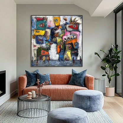 CONFRONTATION-Vibrant-Abstract-Figurative-Expressionist-Painting | Figurative closeup, raised brushwork detail