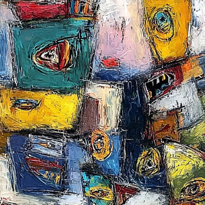 CONFRONTATION-Vibrant-Abstract-Figurative-Expressionist-Painting | rolled canvas, ready for custom framing