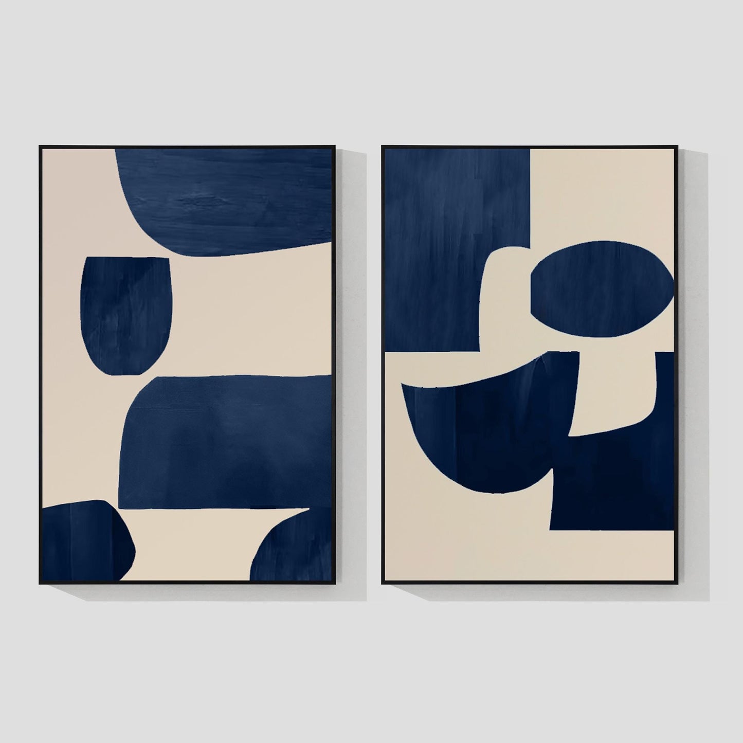 Conjunto de pintura geométrica en lienzo: Arte de pared minimalista en azul mari #16