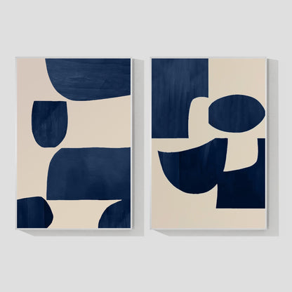 Conjunto de pintura geométrica en lienzo: Arte de pared minimalista en azul mari #18