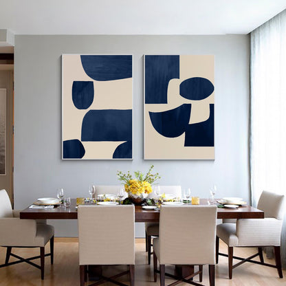 Conjunto de pintura geométrica en lienzo: Arte de pared minimalista en azul mari #10