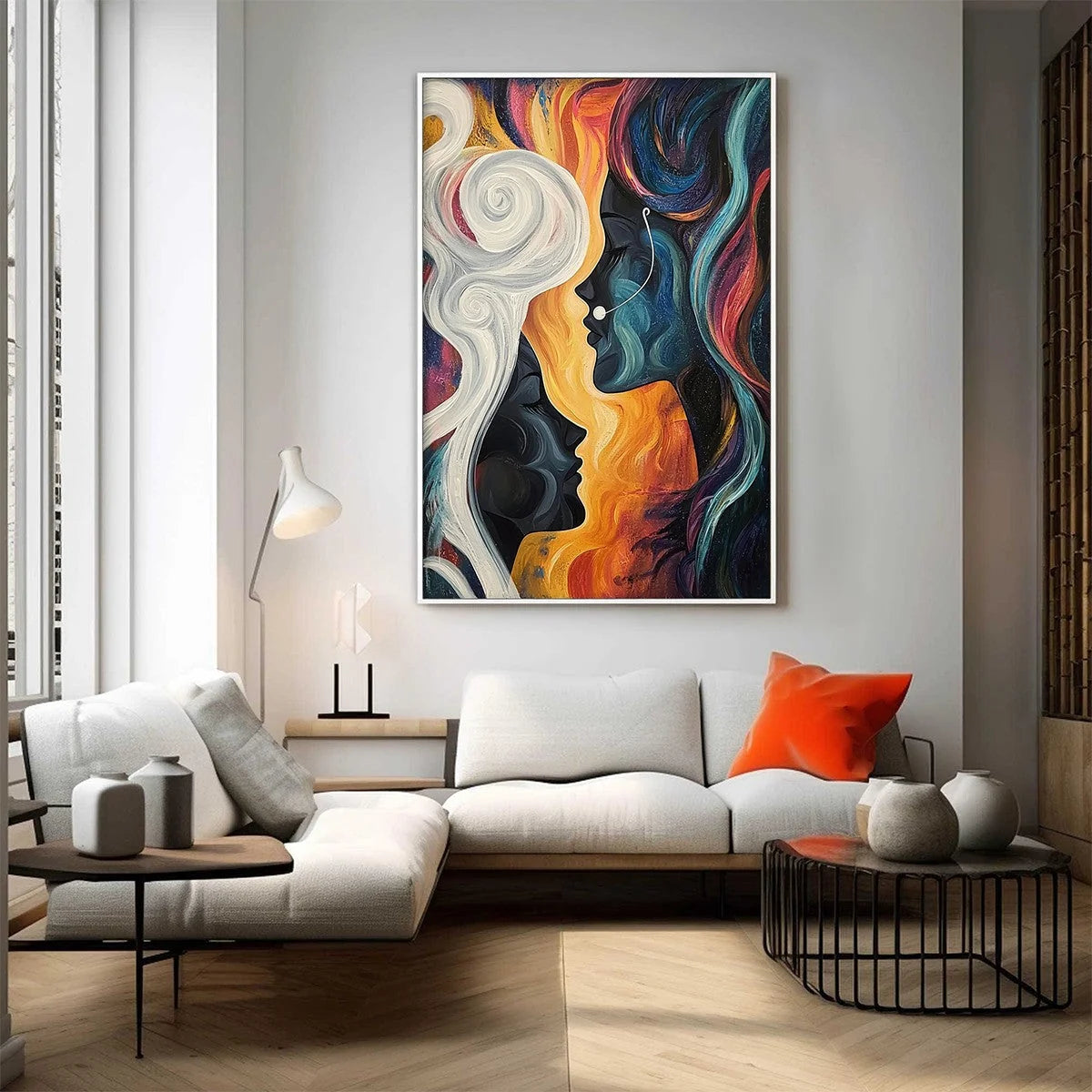 CONNECTED SOULS: Figurative Oil Painting of Two Faces | Figurative mood, soft natural light studio shot