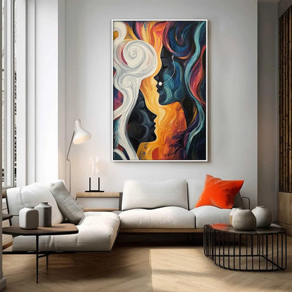 CONNECTED SOULS: Figurative Oil Painting of Two Faces | Figurative mood, soft natural light studio shot