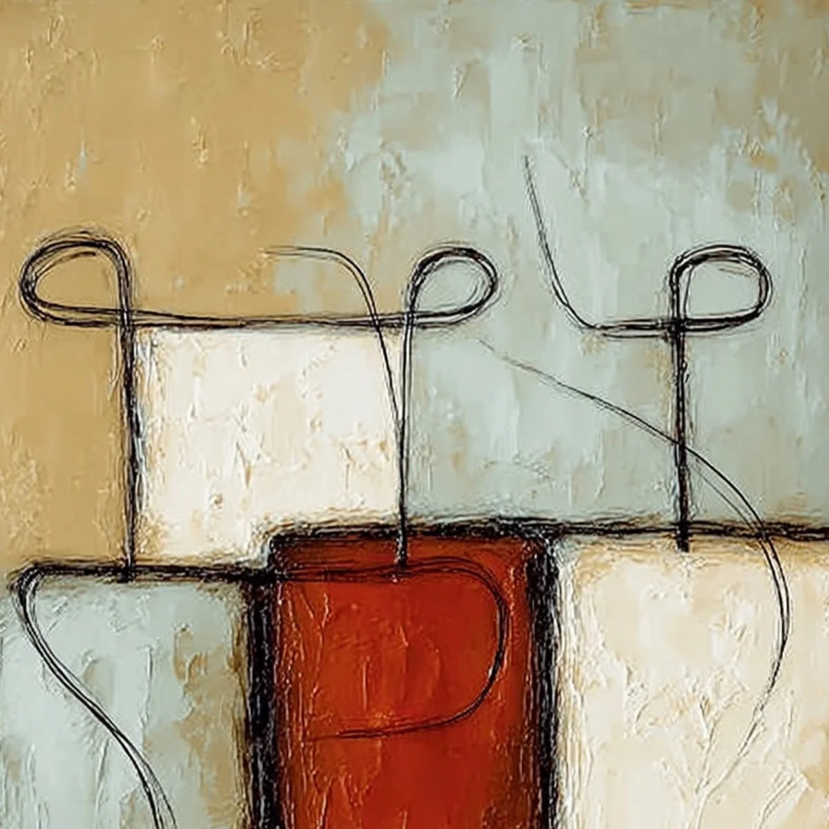 CONNECTION: Textured Minimalist Abstract Figurative Painting | rectangular format, hand-painted canvas edge