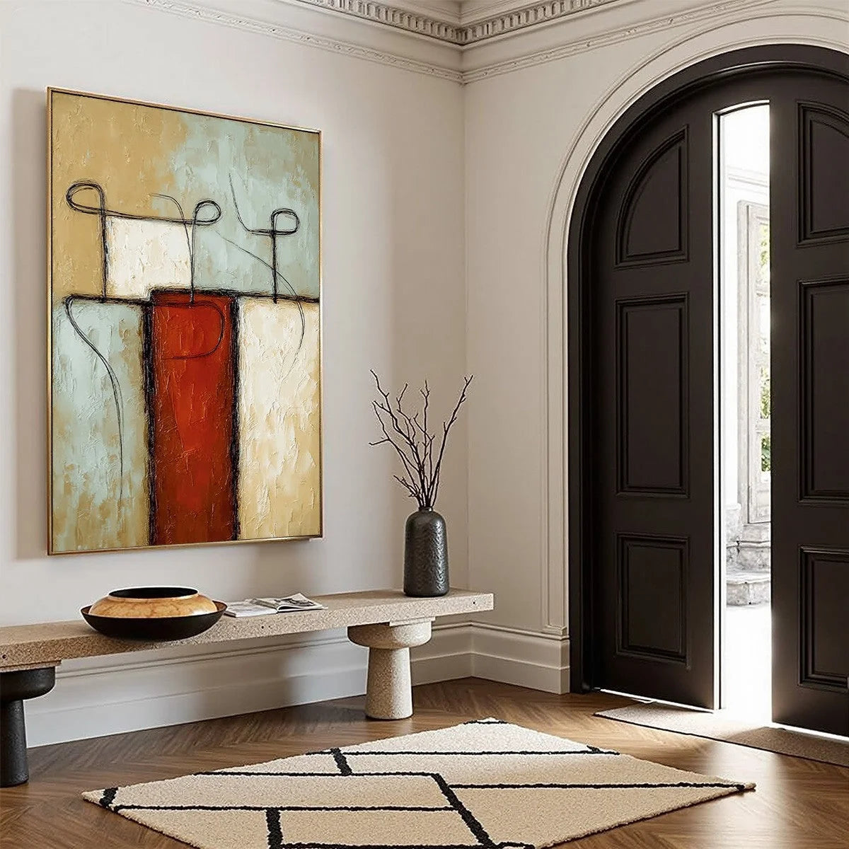 CONNECTION: Textured Minimalist Abstract Figurative Painting | beige palette, original Hand-painted on premium stretched canvas using artist-grade oils; rich layered surface combines smooth gradien...