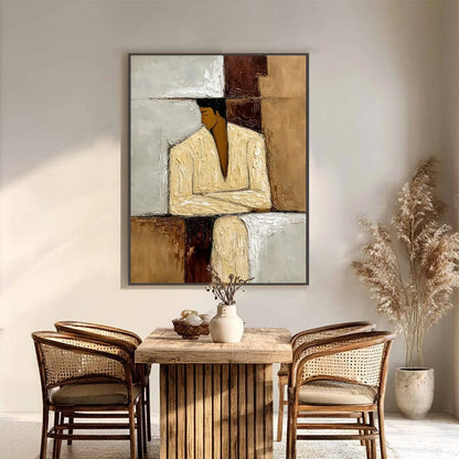 CONTEMPLATION: Textured Abstract Figurative Portrait Oil Painting | black frame version on white wall