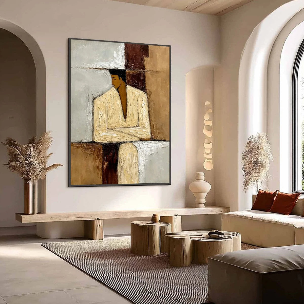 CONTEMPLATION: Textured Abstract Figurative Portrait Oil Painting | Figurative mood, soft natural light studio shot