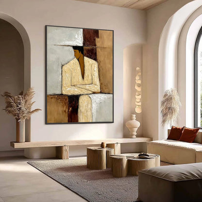 CONTEMPLATION: Textured Abstract Figurative Portrait Oil Painting | Figurative mood, soft natural light studio shot